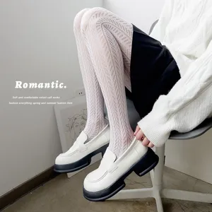 Women Japanese Lolita Jacquard Pantyhose Sweet JK Mesh Stockings High Elastic Footed Tights