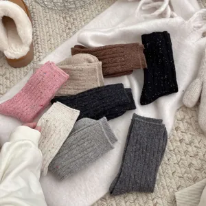 Women Winter Thickened Warm Wool Blend Crew Socks Japanese Style Cable Knit Speckled Soft Socks For Cold Weather