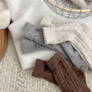 Cozy thick warm speckle yarn cable knit wool mid tube socks for women autumn winter daily wear