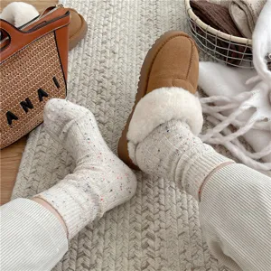 Women thick warm flecked yarn cable knit wool socks winter soft cozy mid tube socks