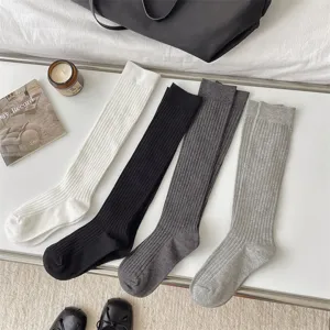 Femmes chaussettes longues côtelées loisirs uni au-dessus du genou bas hauts mode élégante
