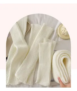 Jambières tricotées blanches style japonais chaussettes longues hiver chaud mode douce.