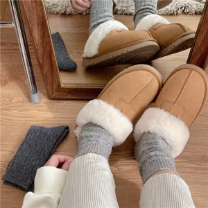 Cozy autumn winter wool blend socks and plush slip-on slippers warm fleece lined footwear set.