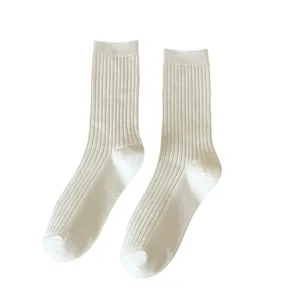 Einfarbige gerippte Damenwadenstrümpfe im koreanischen Stil, weiche Baumwollsocken für Damen.