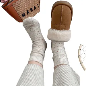 Women thick warm flecked cable knit wool socks winter soft cozy casual mid-tube stockings