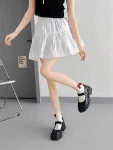 Cute white Lolita lace bow mid-calf socks for women, sweet JK style fashion hosiery daily wear.