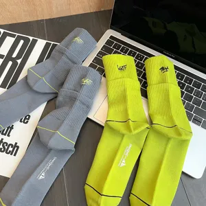 Men stylish letter embroidery mid-calf cotton socks breathable casual sports athletic pairs