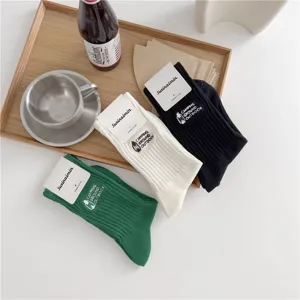 Retro camping embroidered mid-tube cotton socks, soft breathable casual crew socks.