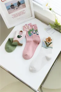 Cute floral mid-calf socks for women, featuring plush 3D flowers and sweet vintage aesthetic.