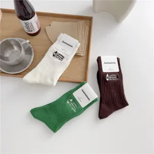 Retro camping embroidered cotton mid-tube socks set, stylish casual crew socks for men and women