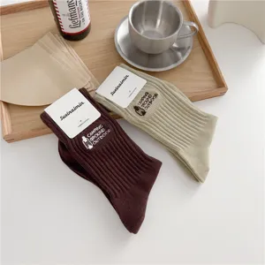Vintage camping embroidery mid-tube socks, breathable combed cotton casual crew socks for men and women.