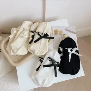 Rüschenkante Schleife Socken Detailansicht, süße JK Stil Baumwoll Socken für Damen neu.