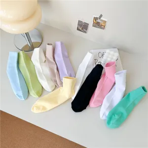 Damen Bonbonfarben Mittelsocken Fruehling Sommer casual Einfarbig Baumwollsocken asthetisch