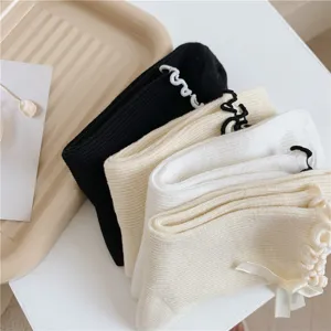 Damen Rüschen Schleife Mittelsocken japanischer JK Stil süße Strick Baumwollsocken
