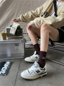 Vintage camping embroidery mid tube socks for women and men retro cotton casual breathable