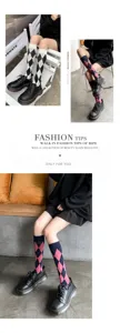 Femme mode chaussettes hautes argyle style école japonaise coton longues chaussettes