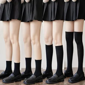 Chaussettes en Coton Style JK pour Femmes Noir Blanc Longueur Mollet Au-dessus du Genou Chaussettes Hautes École Lolita Chaussettes Décontractées