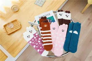 Süße Cartoon Tier Korallenfleece Winter warme Damen Socken gemütliche Schlaf Socken