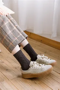 Women wool blend socks autumn winter warm retro diamond pattern casual mid tube socks cozy.