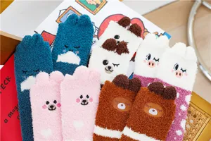 Winter süße Cartoon Tier Korallenfleece Damen Socken dick warm kuschelig Haussocken