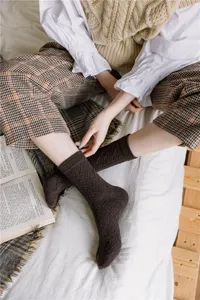 Cozy women wool blend mid tube socks with diamond pattern winter warm retro socks