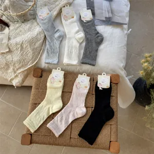 Women's Sweet Polka Dot Hollow Out Mesh Crew Socks Breathable Cotton Casual Cute Hosiery Fashion Daily Wear Comfort