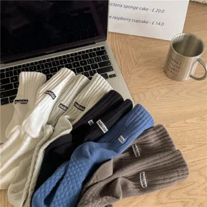 Men's ribbed mid-calf casual socks set, multi-color versatile cotton daily wear styles.