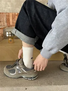 Men's mid-tube ribbed socks casual streetwear white cotton socks with embroidery tag