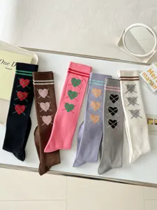 Chaussettes longues style preppy français avec motifs cœurs et argyle, chaussettes d'hiver.
