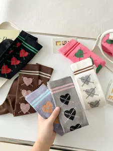Style français collège motif cœur chaussettes longues femme automne hiver chaussettes