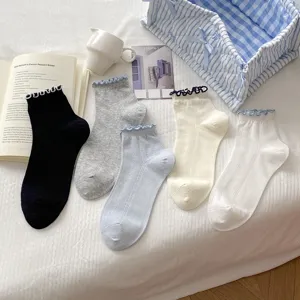 Women Lace Ruffle Mesh Socks Heart Pattern Cotton Crew Socks JK Lolita Style Thin Breathable Low Cut Sweet Girls Hosiery