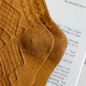 Women wool blend mid tube socks autumn winter retro cable knit warm casual cozy sock item
