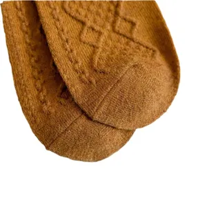 Women vintage brown argyle wool blend mid tube socks thickened warm winter casual knit socks