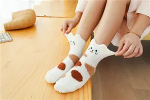 Süße Katzen Plüsch Winter warme flauschige Socken für Damen, gemütliche Haus- und Schlafsocken.
