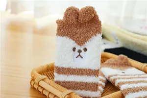 Suesse tierische Korallenfleece Wintersocken kuschelige warme Damen Socken Hausschuhe