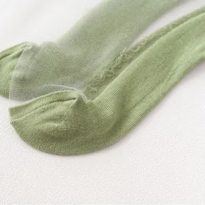 Spring summer ultra-thin green glass silk women socks breathable mesh lace ankle socks