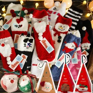 Weihnachten kuschelige flauschige plüsch socken geschenk set dicke warme wintersocken damen