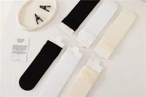 Chaussettes unies style japonais, chaussettes longues fines noir blanc beige, usage quotidien.