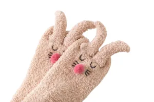 Cute rabbit ear plush fuzzy socks for women, thick warm winter fleece sleeping floor socks