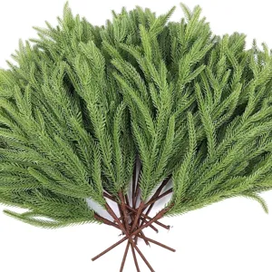 Close-up of realistic artificial Norfolk pine needles for Christmas holiday decoration