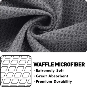 Close-up of waffle microfiber texture showing soft grey fabric and durable weave.