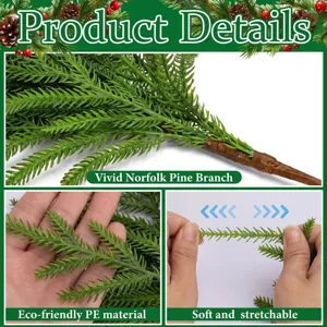Detail view of vivid Norfolk pine branches made of eco-friendly soft PE material