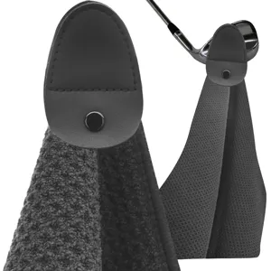 Detail view of microfiber golf towel with magnetic attachment and waffle texture