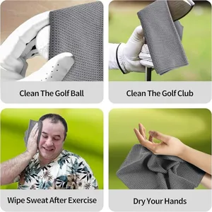 Microfiber golf towel usage for cleaning balls, clubs, hands, and the sweat.