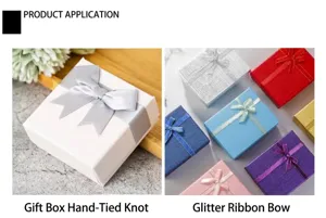 Dettaglio di fiocchi decorativi in nastro di raso fatti a mano su scatole regalo.