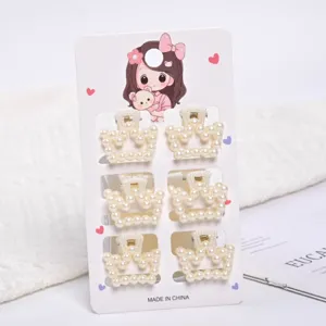 Elegant mini pearl crown claw clips for hair styling 6pcs pack