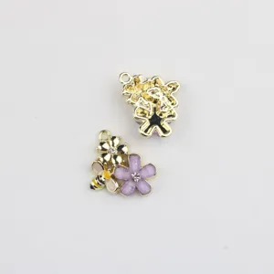 Joli pendentif charme abeille fleur émail alliage cristal pour bracelet collier bijoux DIY.