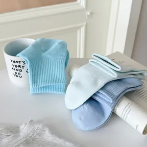 Leichte atmungsaktive Fruehling Sommer Damen Baumwollsocken in Hellblau, Alltag Detail.