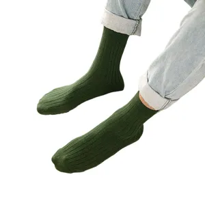 Heren effen geribbelde katoenen halverwege kousen, comfortabele casual dagelijkse sokken.