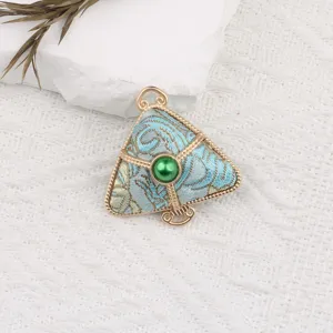 Chinese style traditional zongzi shape DIY pendant accessory with blue brocade and pearl.